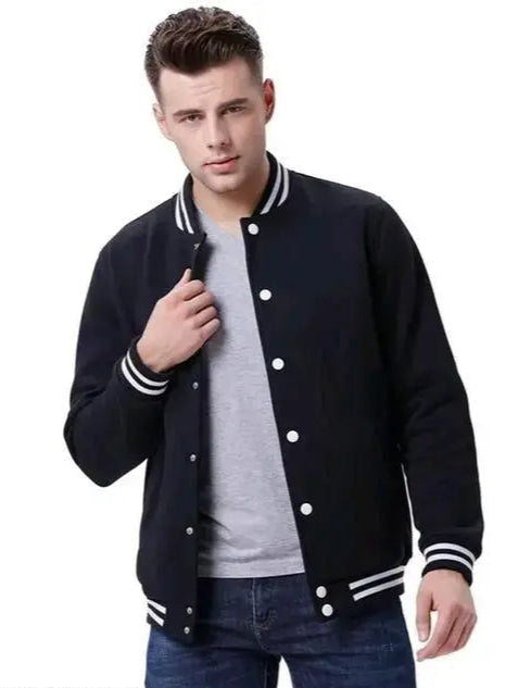 Stylish solid full sleeve varsity jacket