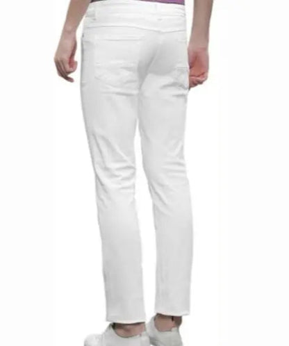 White jeans men's slim fit knee cut jeans stretch