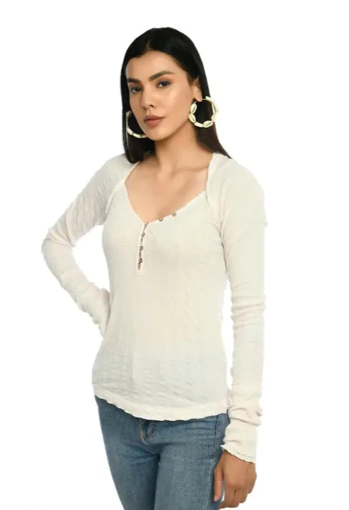 CLEARO V-NECK FULL SLEEVE SOLID TOP