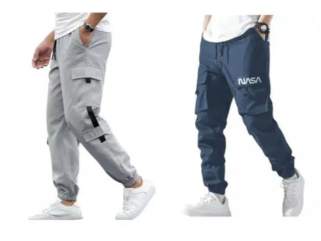 Combo Of 2 Stylish Solid Grey And Blue Jogger Pants For Men