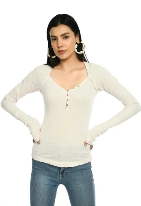 CLEARO V-NECK FULL SLEEVE SOLID TOP