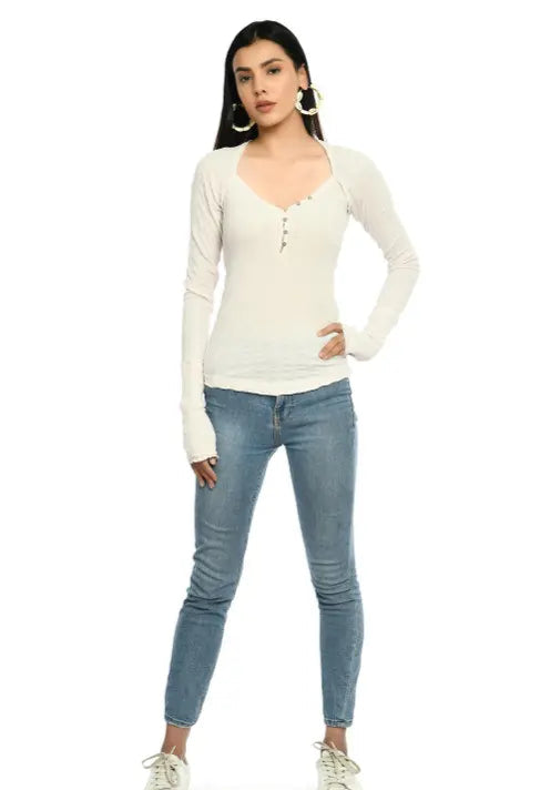 CLEARO V-NECK FULL SLEEVE SOLID TOP