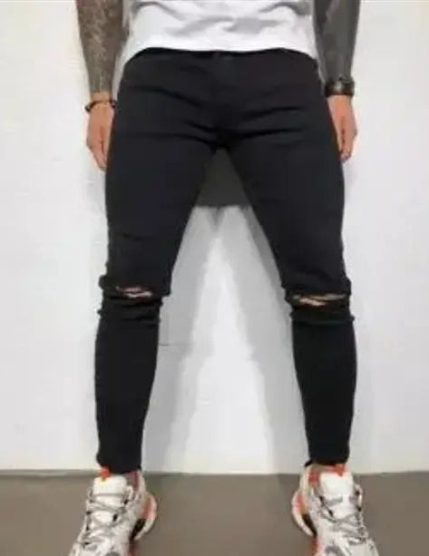 Men's Black Knee Cut Regular Jeans & Pants