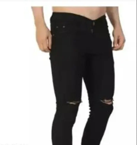 Men's Black Knee Cut Regular Jeans & Pants